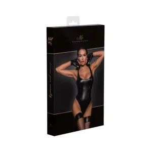 Noir Handmade Powerwetlook Bodysuit With High-cut Bottom Hem S
