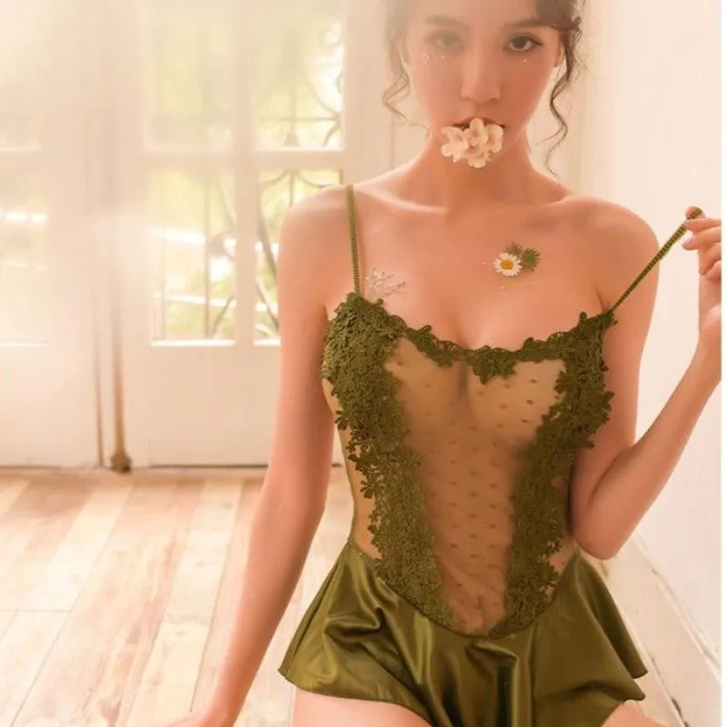 Spaghetti Strap Cute Lace Silk Bodysuit